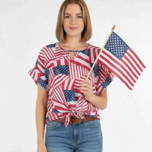 Patriotic Patchwork Keyhole Tie Front Top by Allison Daley NWT Sz 2X